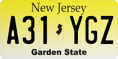 NJ license plate A31YGZ