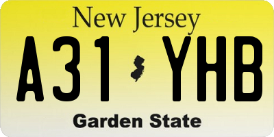 NJ license plate A31YHB