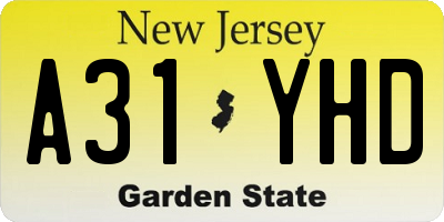 NJ license plate A31YHD