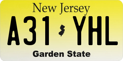 NJ license plate A31YHL