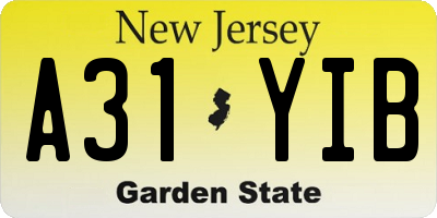 NJ license plate A31YIB