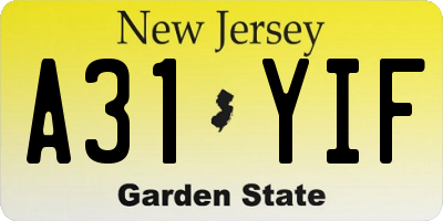 NJ license plate A31YIF