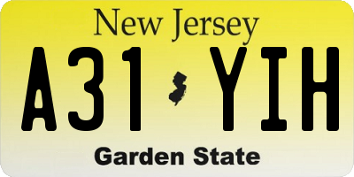 NJ license plate A31YIH
