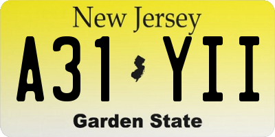 NJ license plate A31YII