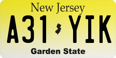 NJ license plate A31YIK