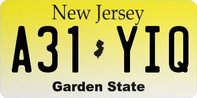 NJ license plate A31YIQ