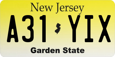 NJ license plate A31YIX