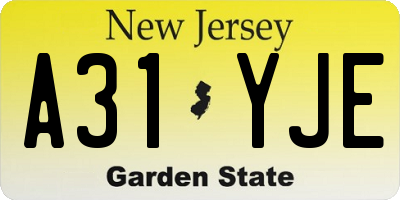 NJ license plate A31YJE
