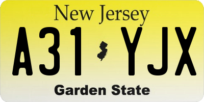 NJ license plate A31YJX