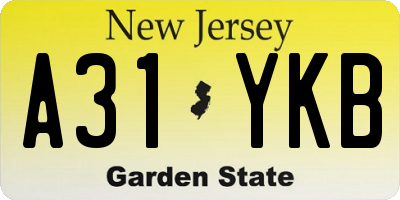 NJ license plate A31YKB
