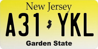 NJ license plate A31YKL