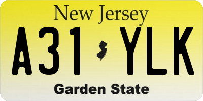 NJ license plate A31YLK