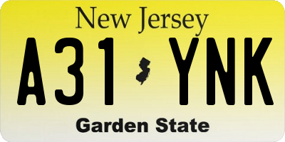 NJ license plate A31YNK