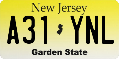 NJ license plate A31YNL