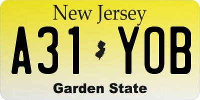 NJ license plate A31YOB