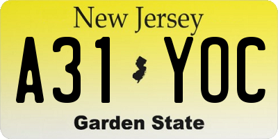 NJ license plate A31YOC