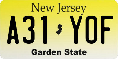 NJ license plate A31YOF