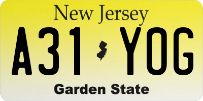 NJ license plate A31YOG