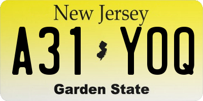 NJ license plate A31YOQ
