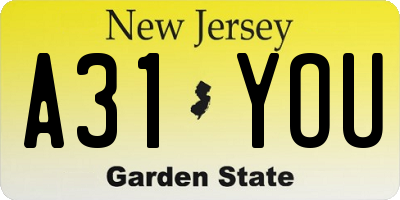 NJ license plate A31YOU
