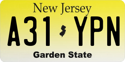NJ license plate A31YPN