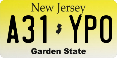 NJ license plate A31YPO