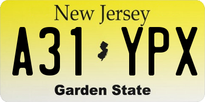 NJ license plate A31YPX