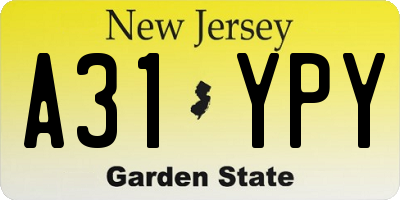 NJ license plate A31YPY