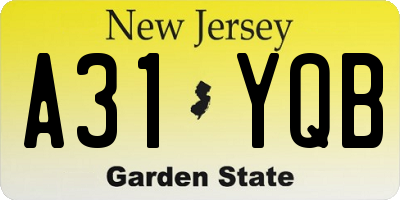NJ license plate A31YQB