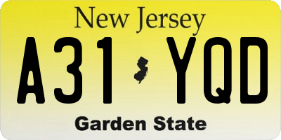 NJ license plate A31YQD