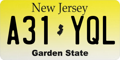 NJ license plate A31YQL
