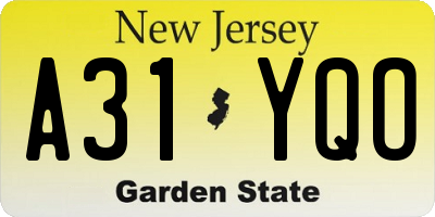NJ license plate A31YQO