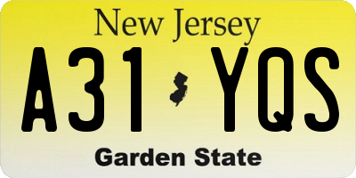 NJ license plate A31YQS