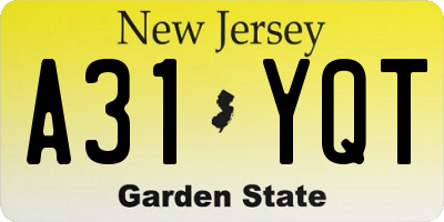 NJ license plate A31YQT