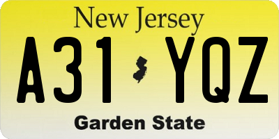 NJ license plate A31YQZ