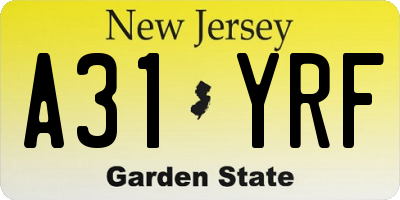 NJ license plate A31YRF