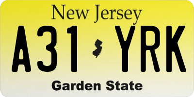 NJ license plate A31YRK