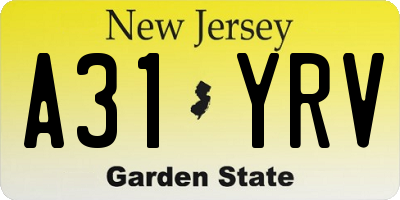 NJ license plate A31YRV
