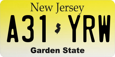 NJ license plate A31YRW