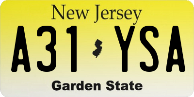 NJ license plate A31YSA