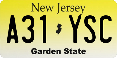 NJ license plate A31YSC