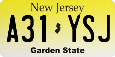 NJ license plate A31YSJ