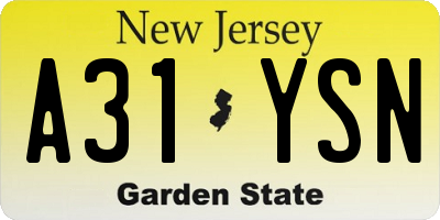 NJ license plate A31YSN