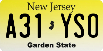 NJ license plate A31YSO