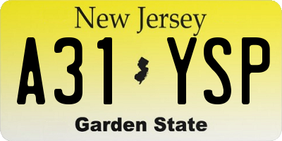 NJ license plate A31YSP