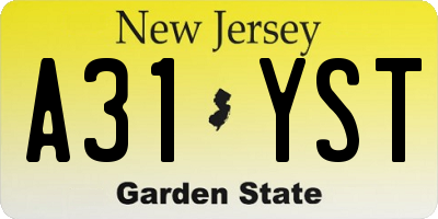 NJ license plate A31YST