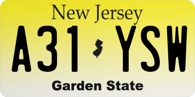 NJ license plate A31YSW