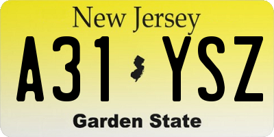 NJ license plate A31YSZ