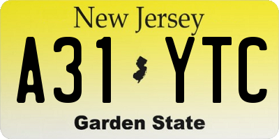 NJ license plate A31YTC