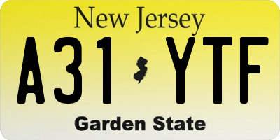 NJ license plate A31YTF